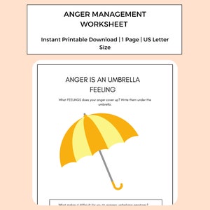 Anger as an Umbrella Emotion | Anger Management Worksheet | Feelings Identification | Therapy Worksheet