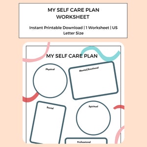 My Self Care Plan | Self Care Worksheet | Self Care | Therapy Worksheet | Digital Download