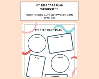 My Self Care Plan | Self Care Worksheet | Self Care | Therapy Worksheet | Digital Download