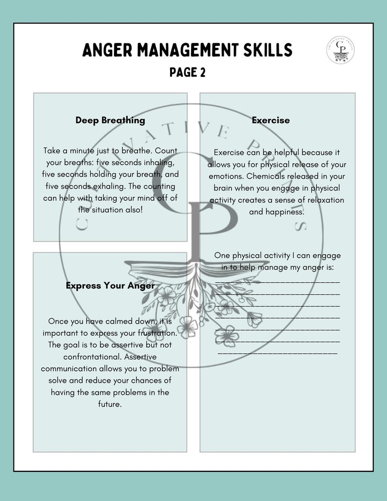 Anger Management Skills Worksheet - Etsy