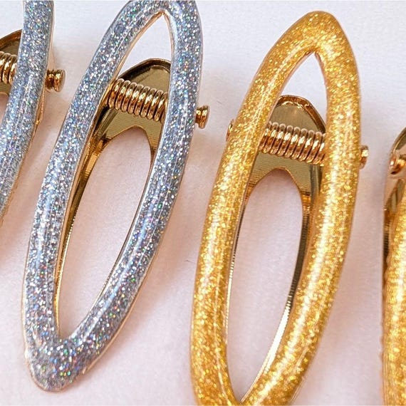 Glitter Barrettes Set: Edith Glamour Hair Clips, Silver  display picture 1