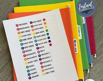 Rainbow School Memory Box Labels: Printable Hanging File Tabs (PDF)