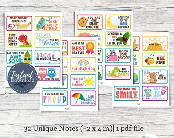Printable Lunch Box Affirmation Notes: Elementary School Kids (PDF)