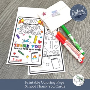 Notes de remerciement à colorier imprimables pour les enseignants et le personnel de l'école - Cartes de remerciement à colorier pour les enseignants - Téléchargement instantané PDF