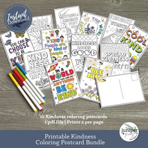 Printable Kindness Coloring Postcard Bundle - Be Kind Postcards - Coloring Page Kindness Postcard Printable - Instant Download PDF