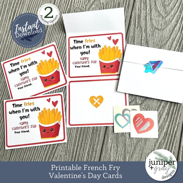 Printable French Fry Valentine's Day Card - Preschool French Fries Valentine - Kids Elementary Fries Printable - Instant Download PDF