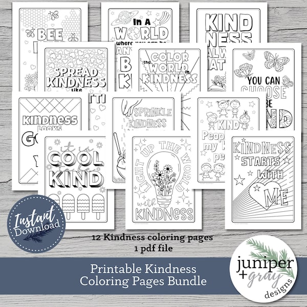 Printable Kindness Coloring Pages Bundle - Coloring Page Kindness Printable Bundle - Instant Download PDF