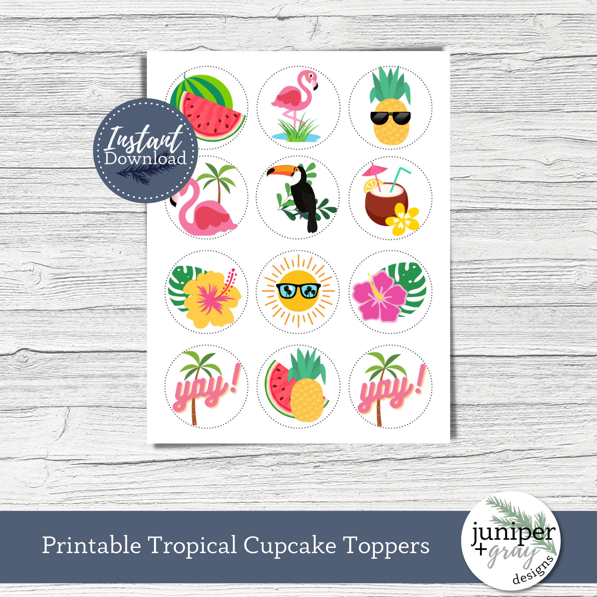 Printable Tropical Theme Party - Tropical Luau Cupcake Toppers - Summer ...