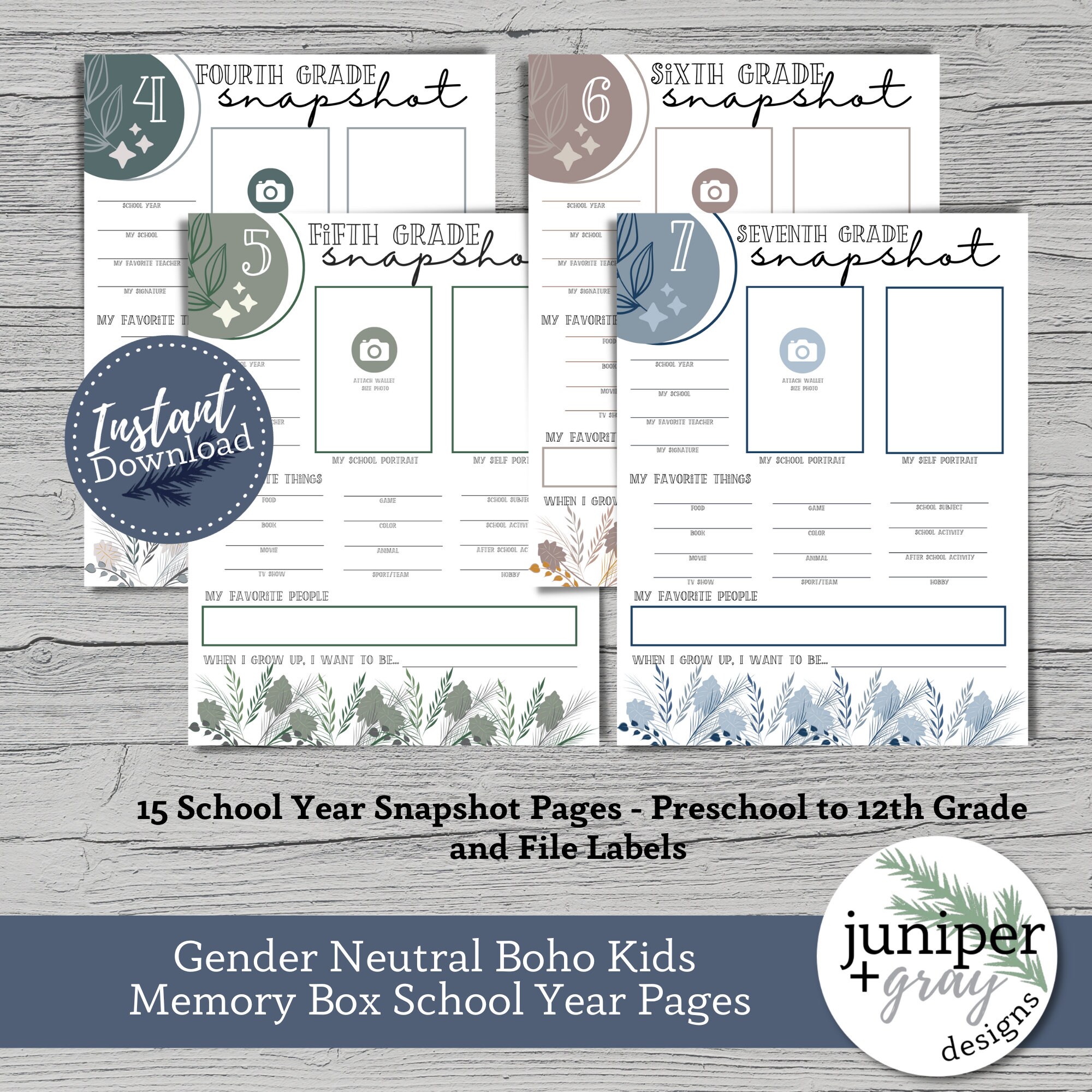 Printable School Memory Box Files - Cool Neutral Boho Kids School Year ...