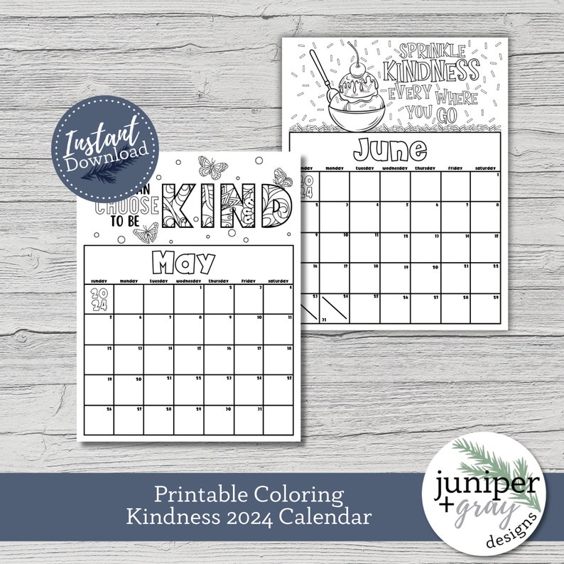 Printable Kindness Coloring Calendar 2024 Kindness Calendar Printable