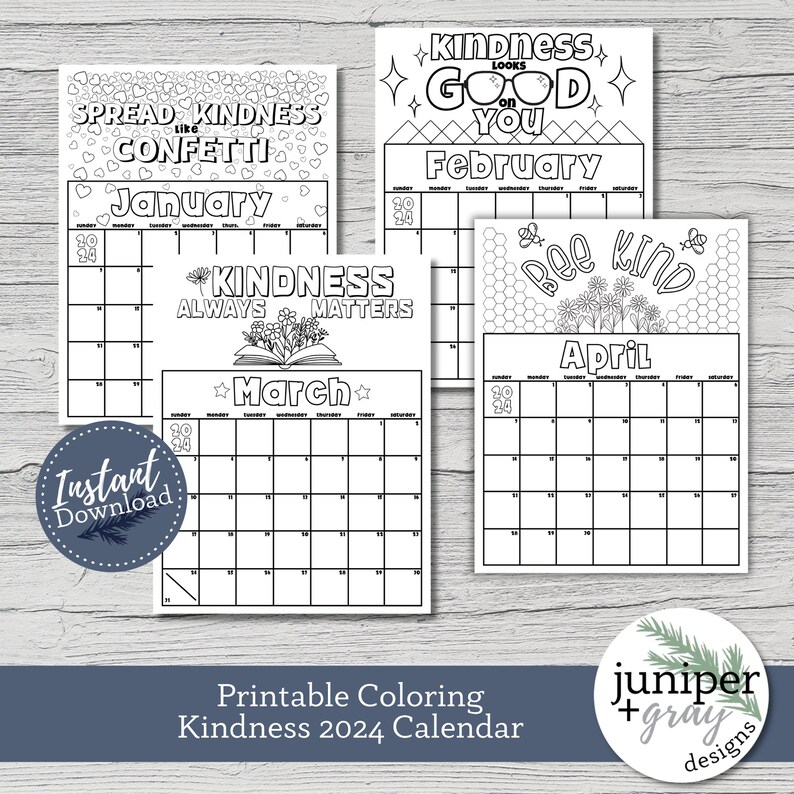 Printable Kindness Coloring Calendar 2024 Kindness Calendar Printable