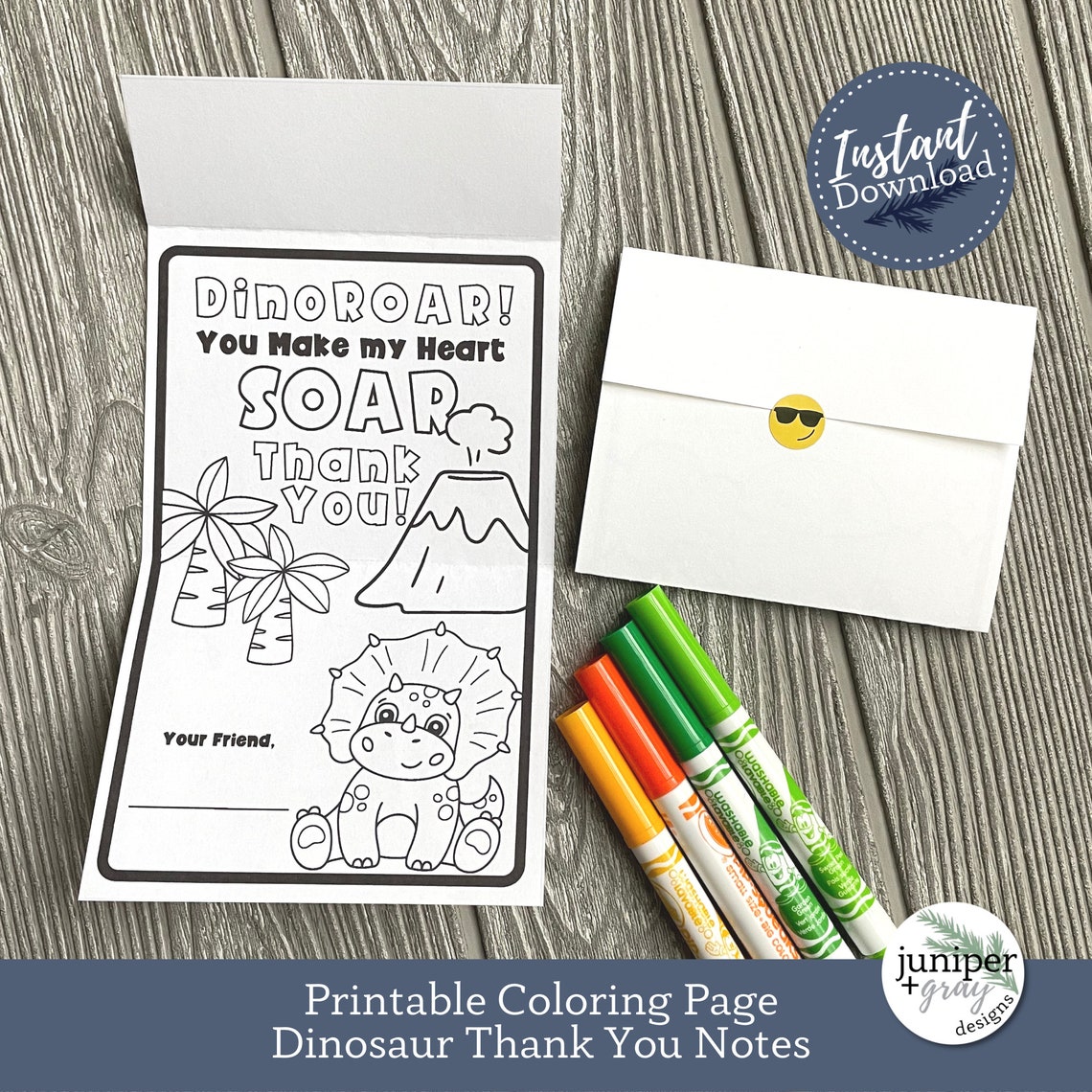 Printable Dinosaur Thank You Notes - Dinosaur Coloring Page Thank You ...