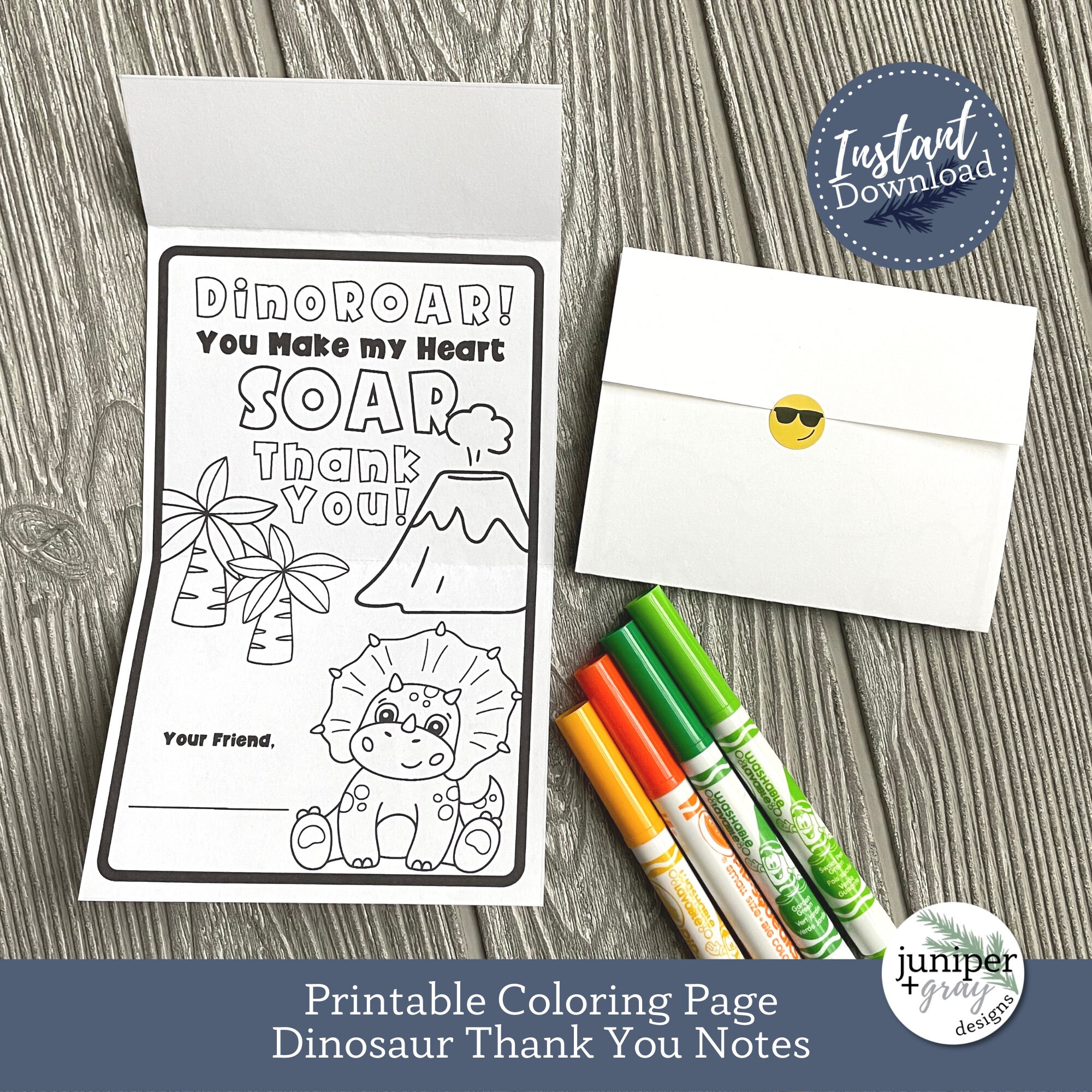 Printable Dinosaur Thank You Notes - Dinosaur Coloring Page Thank You ...