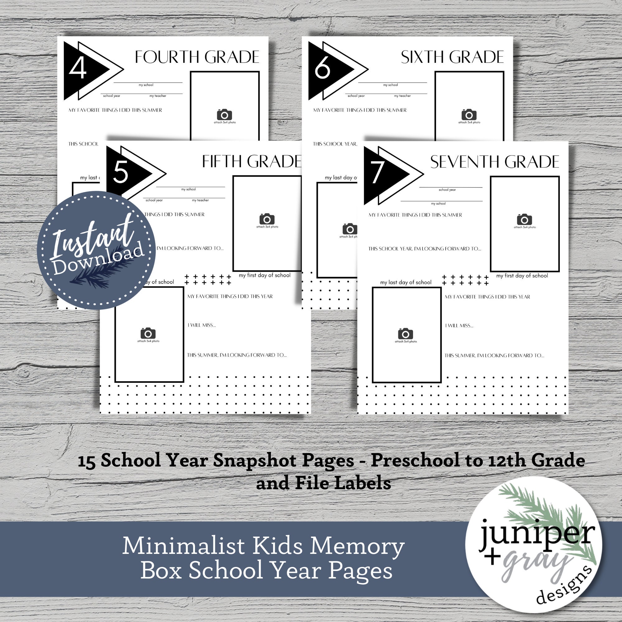 Printable School Memory Box Files - Minimalist Kids First and Last Day ...