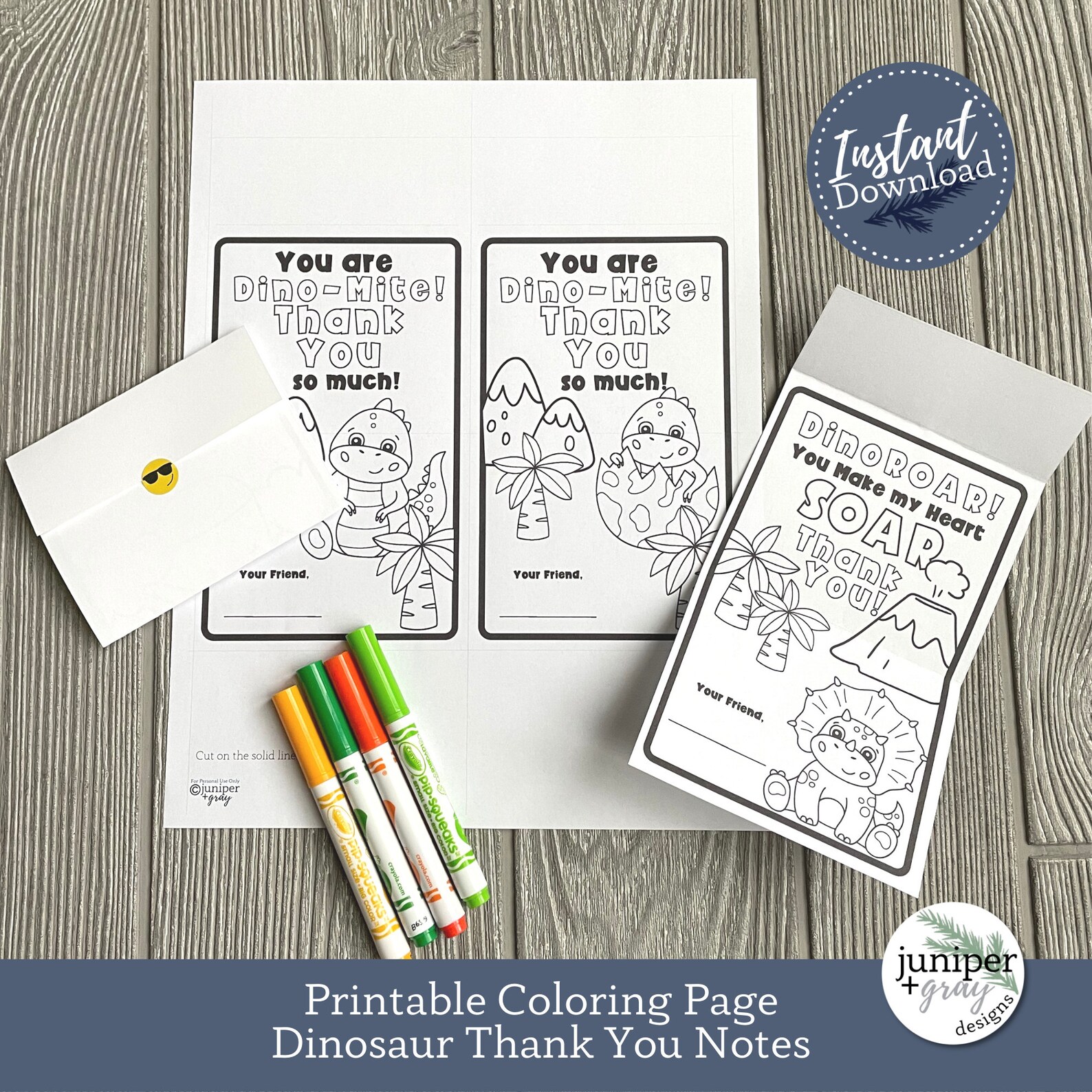 Printable Dinosaur Thank You Notes - Dinosaur Coloring Page Thank You ...