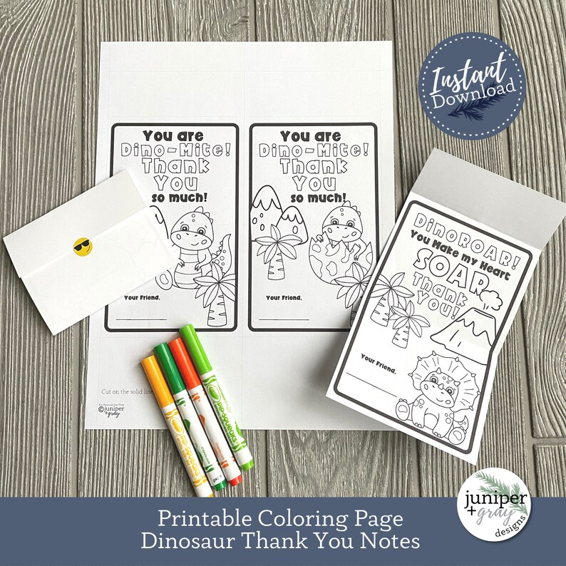 Printable Dinosaur Thank You Notes - Dinosaur Coloring Page Thank You ...