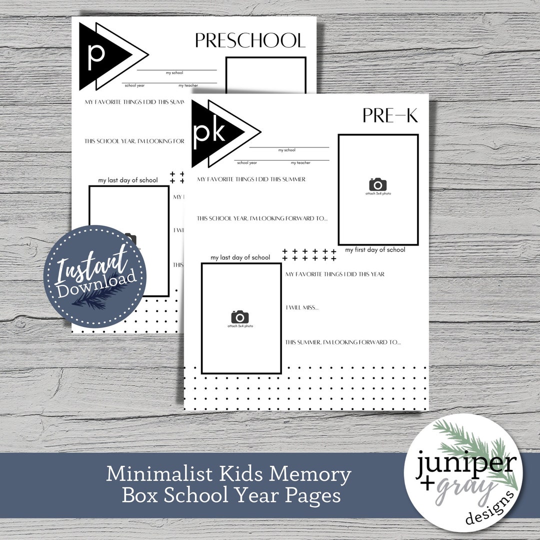 Printable School Memory Box Files - Minimalist Kids First and Last Day ...