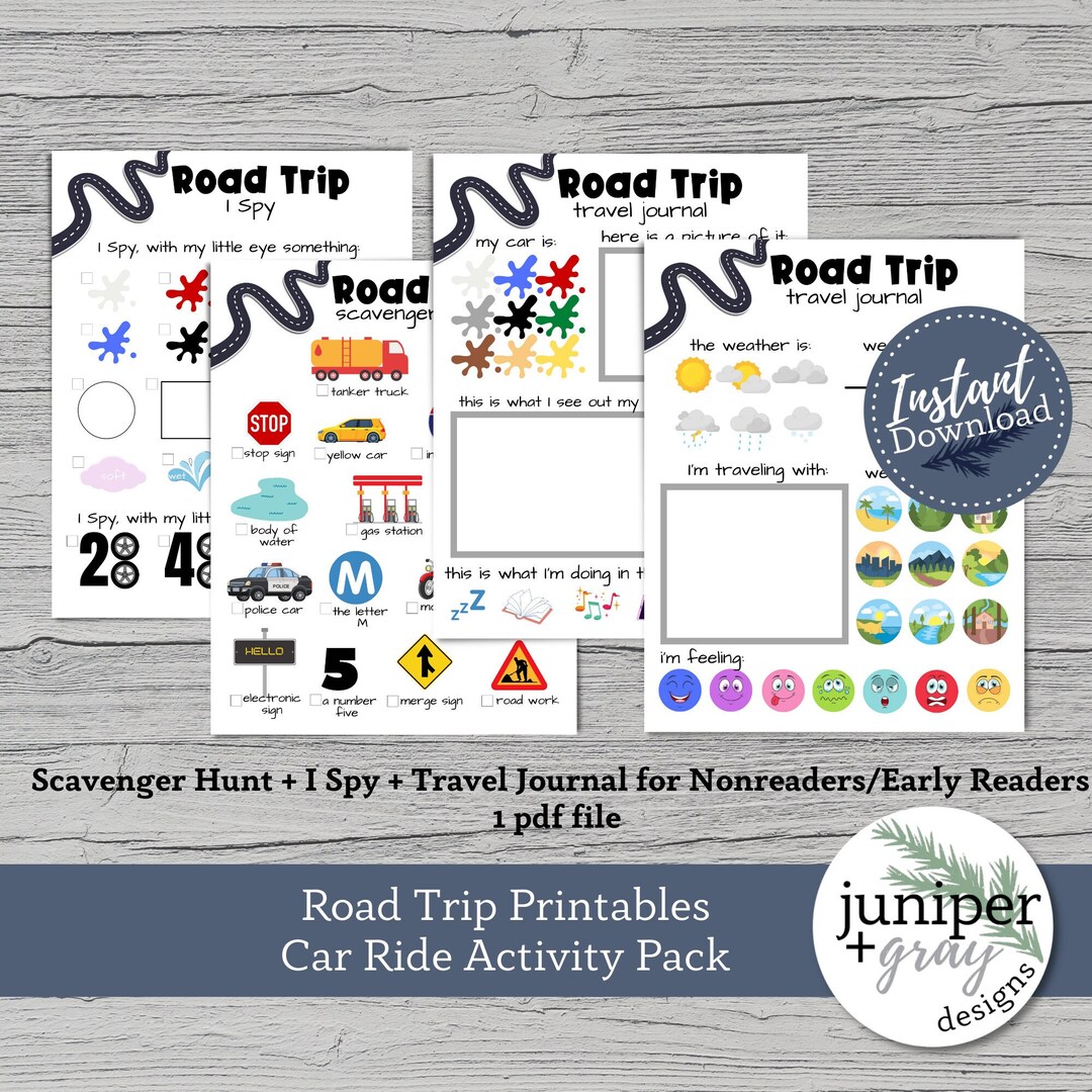 Printable Road Trip Kids Activities - Travel Journal Scavenger Hunt I ...