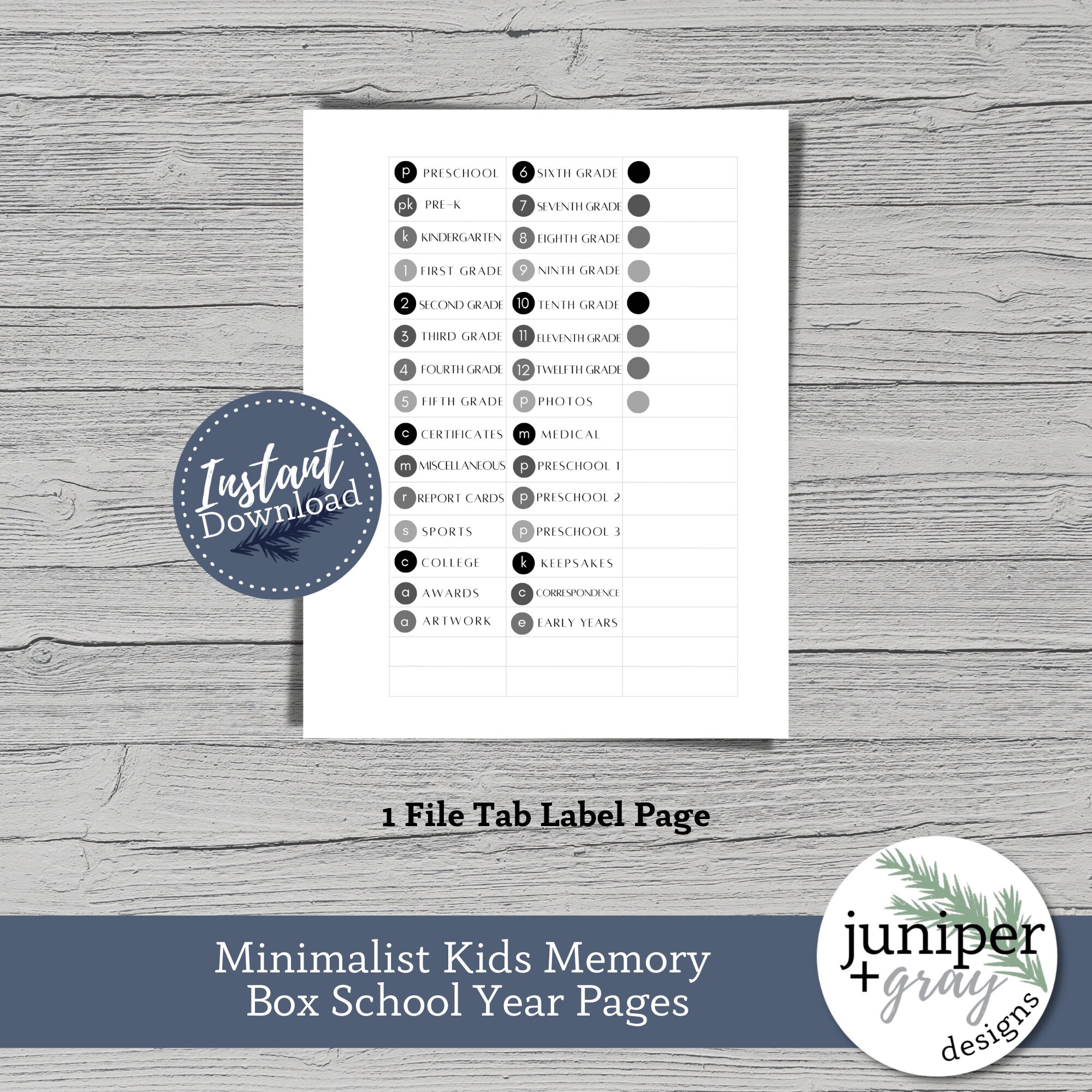 Printable School Memory Box Files - Minimalist Kids First and Last Day ...