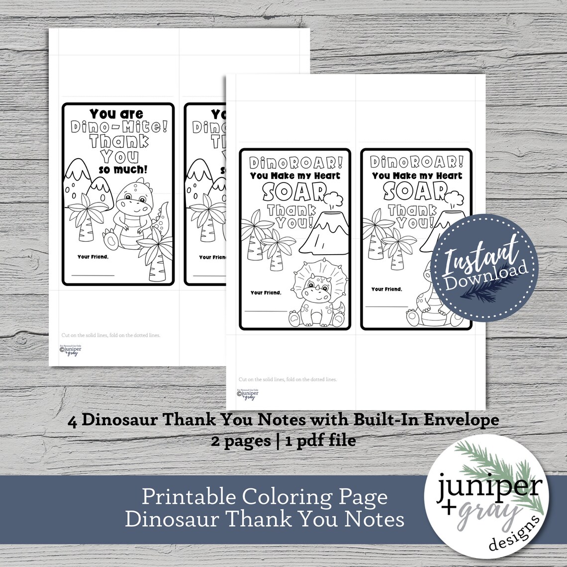Printable Dinosaur Thank You Notes - Dinosaur Coloring Page Thank You ...
