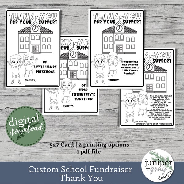Custom Printable School Fundraiser Thank You Note - Coloring School Donation Thank You Note Printable - Made to Order Download PDF