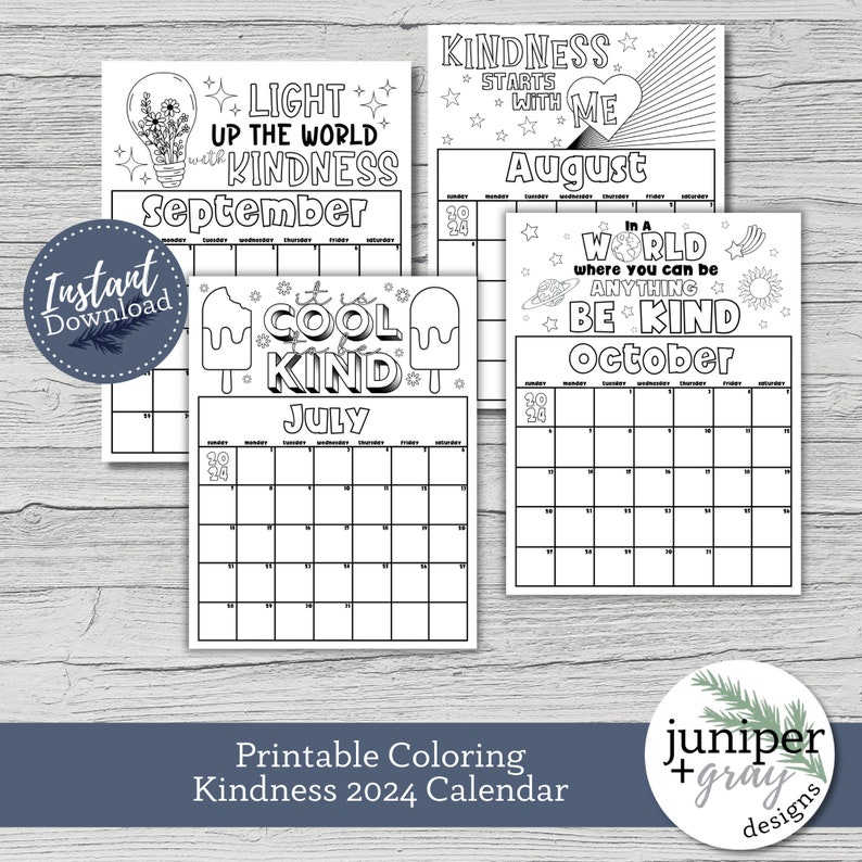 Printable Kindness Coloring Calendar 2024 Kindness Calendar Printable