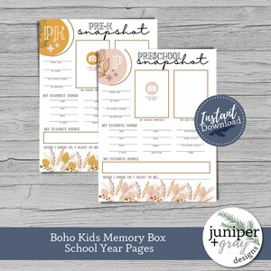 Printable School Memory Box Files - Boho Kids School Year Memory ...