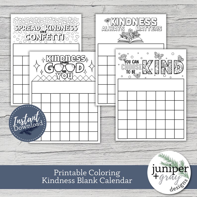Printable Kindness Coloring Calendar - Blank Kindness Calendar ...