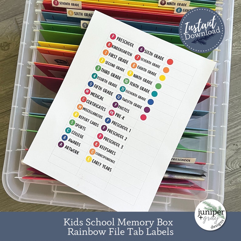 Printable School Memory Box Files Labels Rainbow Hanging File Labels