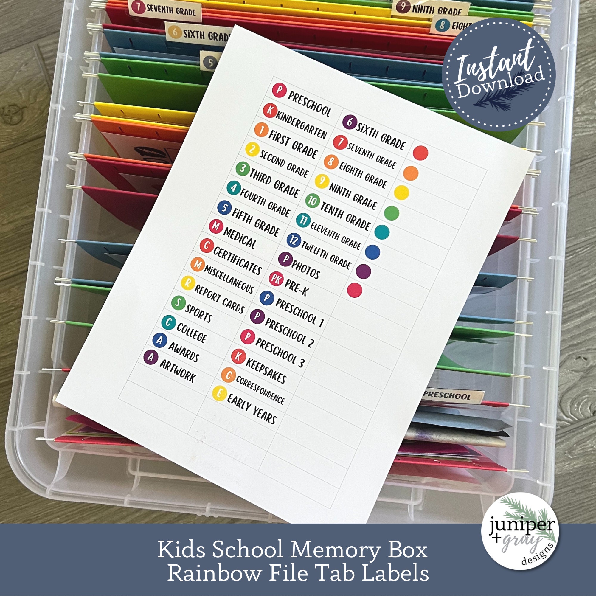 Printable School Memory Box Files Labels - Rainbow Hanging File Labels ...