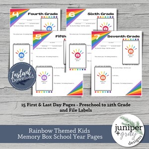Printable School Memory Box Files - Rainbow Themed Kids First & Last Day of School - Rainbow School Memory Organizer - Instant Download PDF