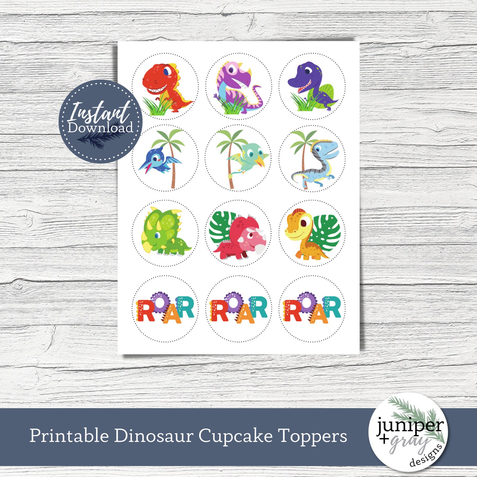 Printable Dinosaur Theme Party - Kids Dinosaur Cupcake Toppers ...