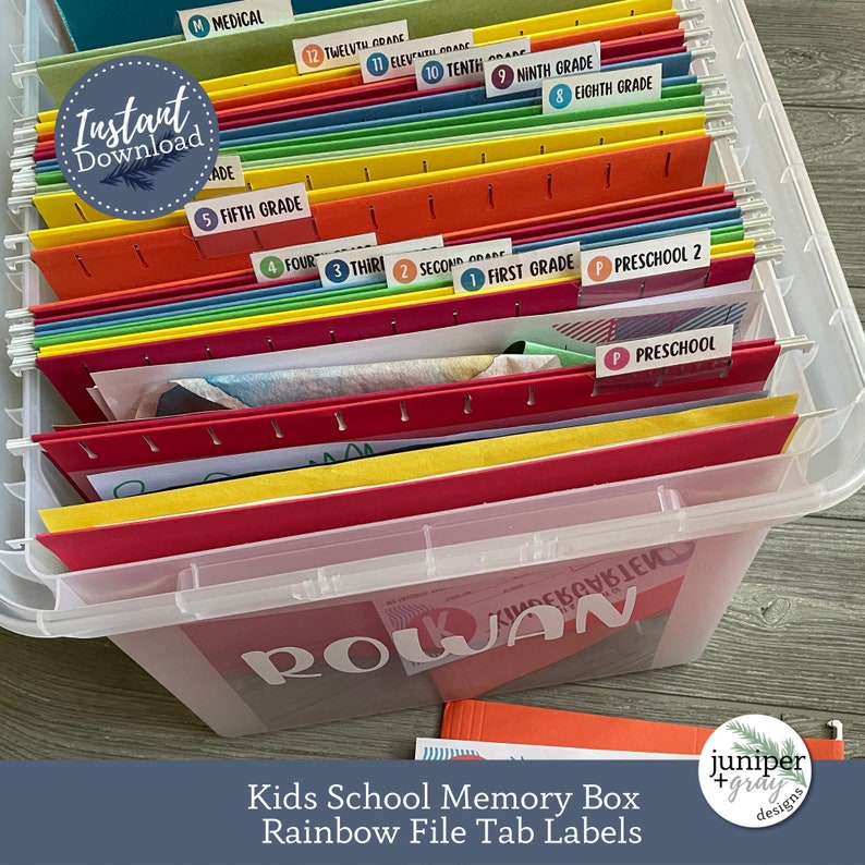 Printable School Memory Box Files Labels Rainbow Hanging File Labels