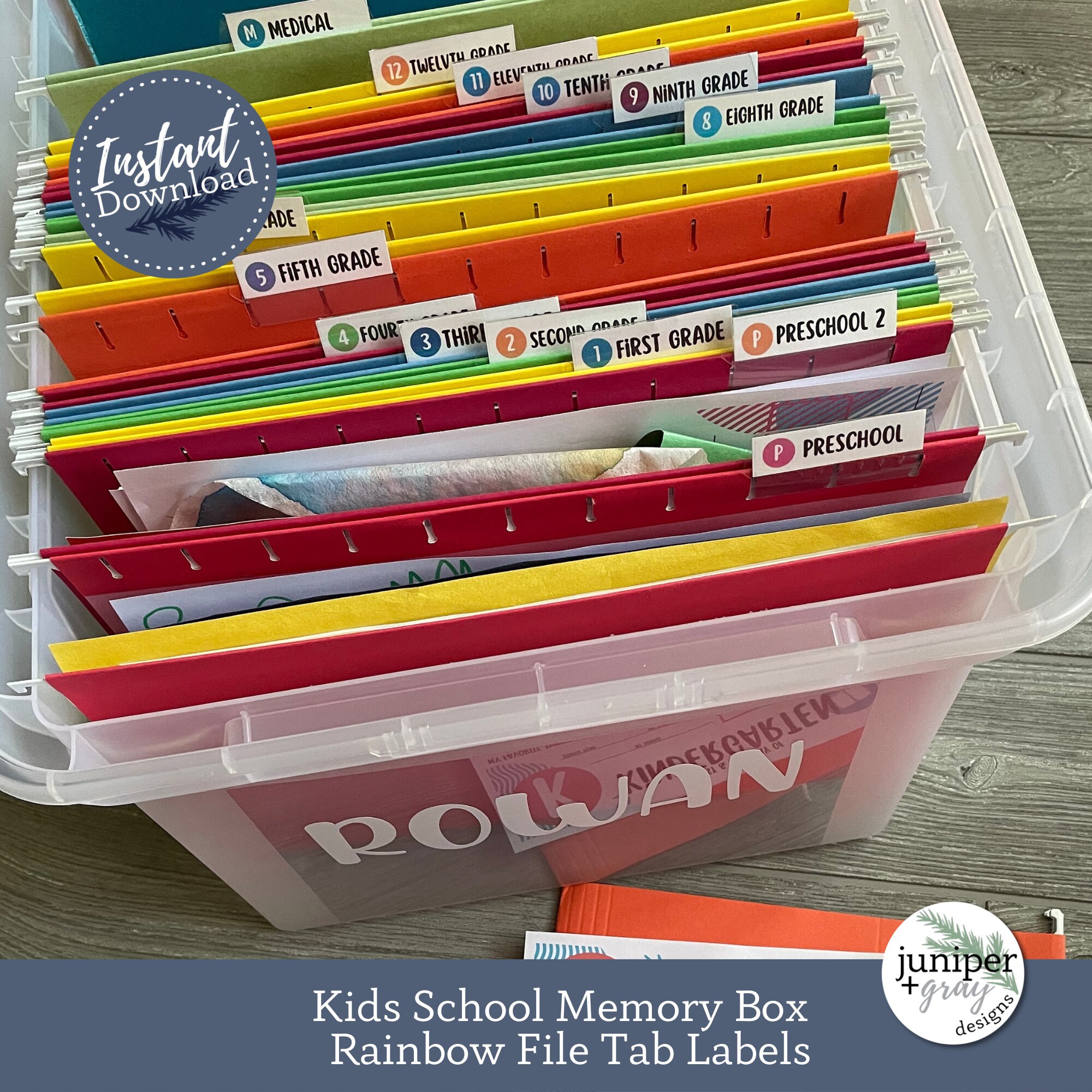 Printable School Memory Box Files Labels - Rainbow Hanging File Labels - Printable Memory Box ...