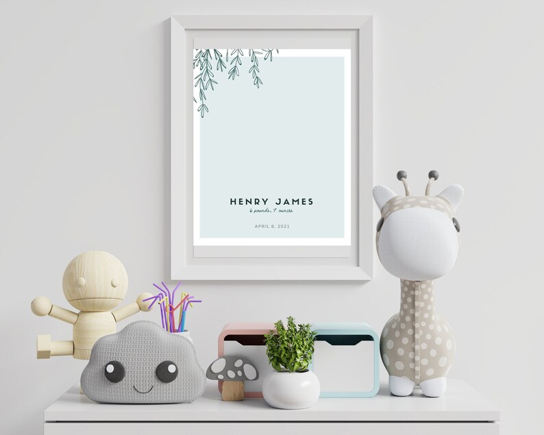 Printable Personalized Baby Name Wall Art Green Baby Boy Etsy