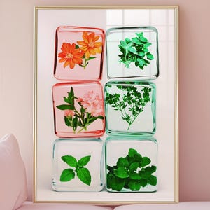 Kräuter Eiswürfel Kunstdruck, Botanische Wanddekoration, Moderne Küche Poster, Frisches Grün, Natur Inspirierte Ästhetik