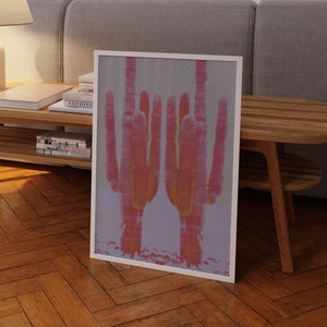 Kaktus Poster, Trendy Wandkunst, Wildes Poster, 70er Retro Print, Schwarze Wand, Psychedelische Kunst, Funky Wanddekoration, 60er Vintage Poster
