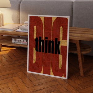 Cartel de Big Think, impresión tipográfica, cartel de los años 70, impresión de moda, cartel psicodélico, impresión estética, cartel vintage, arte de pared trippy