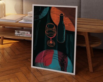 Retro 70s Dinner Line Art Poster: Kitchen Wall Decor