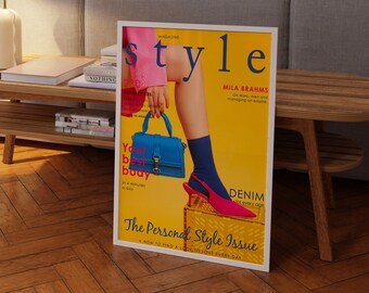 70s Retro Style Magazin Print: Gelbe Wandkunst