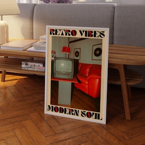 Arte de pared de los años 70, arte psicodélico, cartel retro, cartel Y2K, arte de pared de moda, arte trippy, arte de pared retro, cartel degradado, impresión de arte rojo