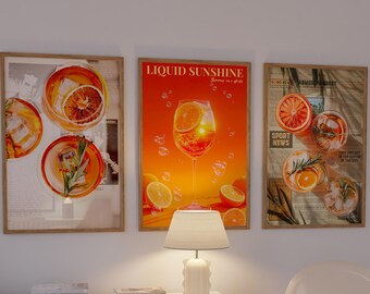 Orange Cocktail Poster Set, Retro Citrus Drink Prints (Digital Download)