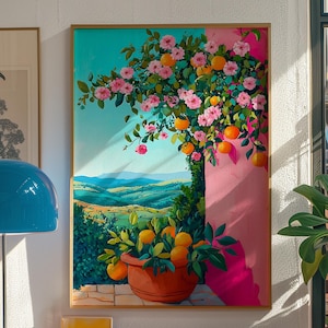 Mediterraner Orangenbaum Kunstdruck: Florale Landschaft (Digital Download)