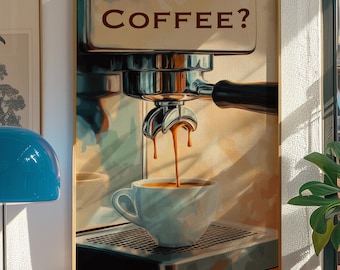 Modern Coffee Machine Art Print: Retro Kitchen Decor (Digital Download)
