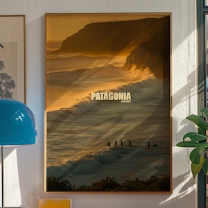 Patagonia Surf Adventure Poster, Retro Surfer Wandkunst, Küstenwelle Druck, Outdoor Natur Poster Vintage Surf Dekor für Ozeanliebhaber