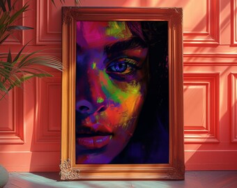 Abstract Face Print: Retro Psychedelic Wall Art (Digital Download)