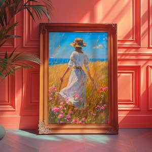 Woman in Field Art Print: 70s Style, Vintage Wall Decor (Digital Download)