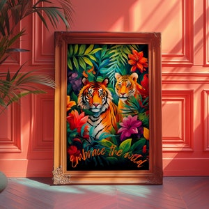 Maximalistisches Dekor, Dopamin Kunst, Wohnheim Dekor, Preppy Wandkunst, Tiger Kunstdruck, Küchenposter, Tiger Poster, Barwagen Druck, trendige Wandkunst