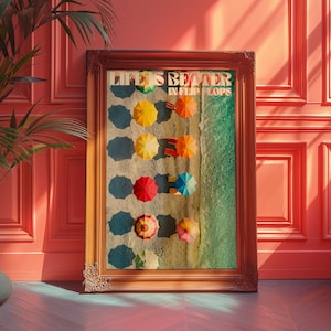 70s Beach Poster: Retro Summer Umbrellas Art (Digital Download)