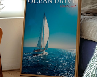 Ocean Sailboat Wall Art Coastal Seascape Poster
